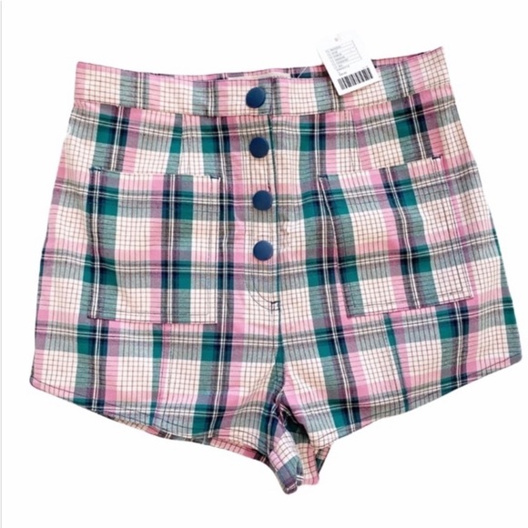 URBAN OUTFITTERS Plaid High Waist Patch Pockets Shorts NEW - Picture 1 of 6